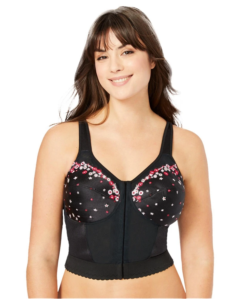 Comfort Choice Plus Embroidered Front-Close Longline Posture Bra