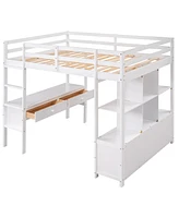 Simplie Fun Full Size Loft Bed With Builtin Desk With Two Drawers, And Storage Shelves And Drawers