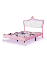 Simplie Fun Led Upholstered Queen Size Bed with Crown Headboard