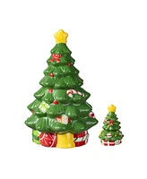 Glitzhome 3 Piece Dolomite Christmas Tree Cookie Jar Set