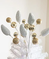 Glitzhome Set of 4 24 H Christmas Elegant Silver Gold Pinecone Picks