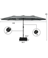 15 Feet Double-Sided Twin Patio Umbrella with Crank and Base