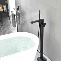 Matte Black Floor Mount Tub Filler with Hand Shower
