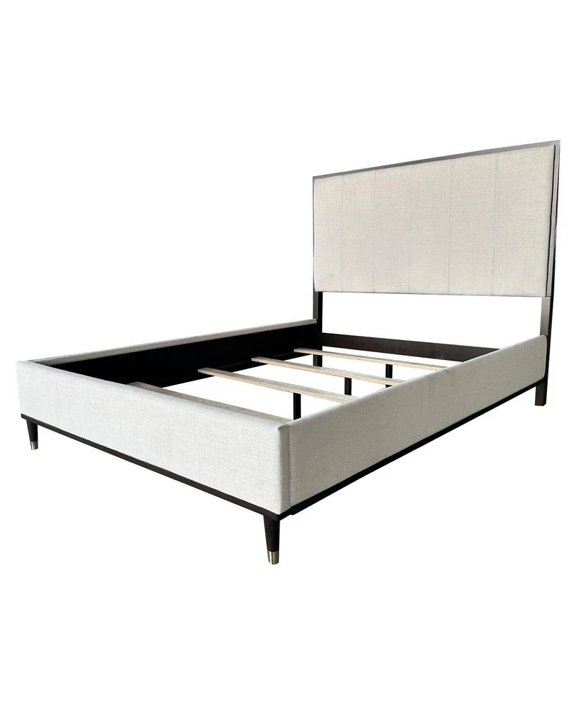 Simplie Fun Carena Queen Bed, Light Gray Fabric, White & Brown Finish