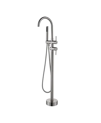 Streamdale Furniture Double Handle Freestanding Tub Filler With Handshower, Brushed Nickel