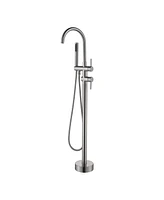 Simplie Fun Double Handle Freestanding Tub Filler With Handshower, Brushed Nickel