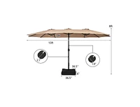 15 Feet Double-Sided Twin Patio Umbrella with Crank and Base