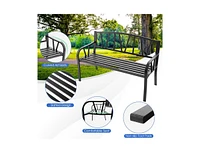 Slickblue Patio Garden Bench with Metal Frame and Slatted Seat-Black