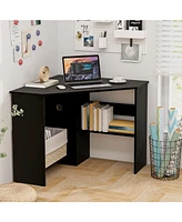 Slickblue Corner Computer Desk Triangle Writing Workstation with Storage Shelf