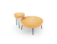 Slickblue 2 Set of Wooden Coffee Table with Metal Legs and Adjustable Foot Pads-Radial Pattern