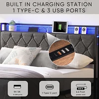 Upholstered Queen Bed Frame with Storage and Led Lights