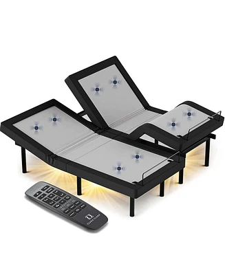 Clara Clark Adjustable Head & Foot Zero Gravity Massage Bed Base - with Wireless Remote, Usb Ports, Led Light - Split King