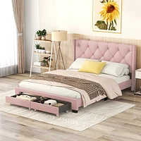 Simplie Fun Queen Size Storage Bed Linen Upholstered Platform Bed With Two Drawers - Pink