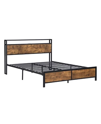 Simplie Fun Rustic Brown Full Bed Frame with Led Lights & Storage