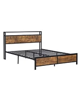 Simplie Fun Rustic Brown Full Bed Frame with Led Lights & Storage