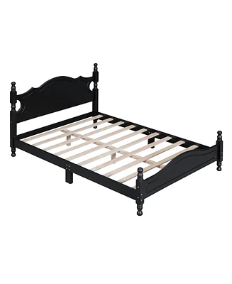 Simplie Fun Full Size Wood Platform Bed Frame, Retro Style Platform Bed With Wooden Slat Support