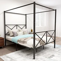 Streamdale Furniture Metal Canopy Bed Frame, Platform Bed Frame Queen With X Shaped Frame Queen