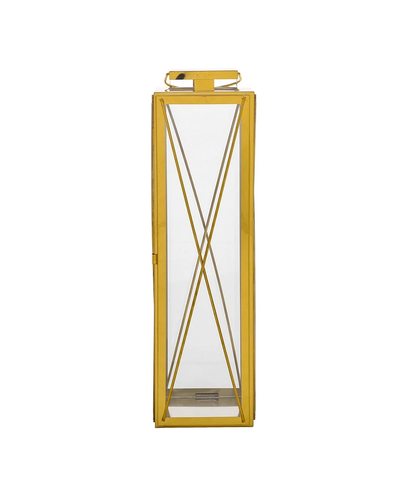 Simplie Fun Stainless Steel Modern Lantern with X-Frame and Hanging Handle