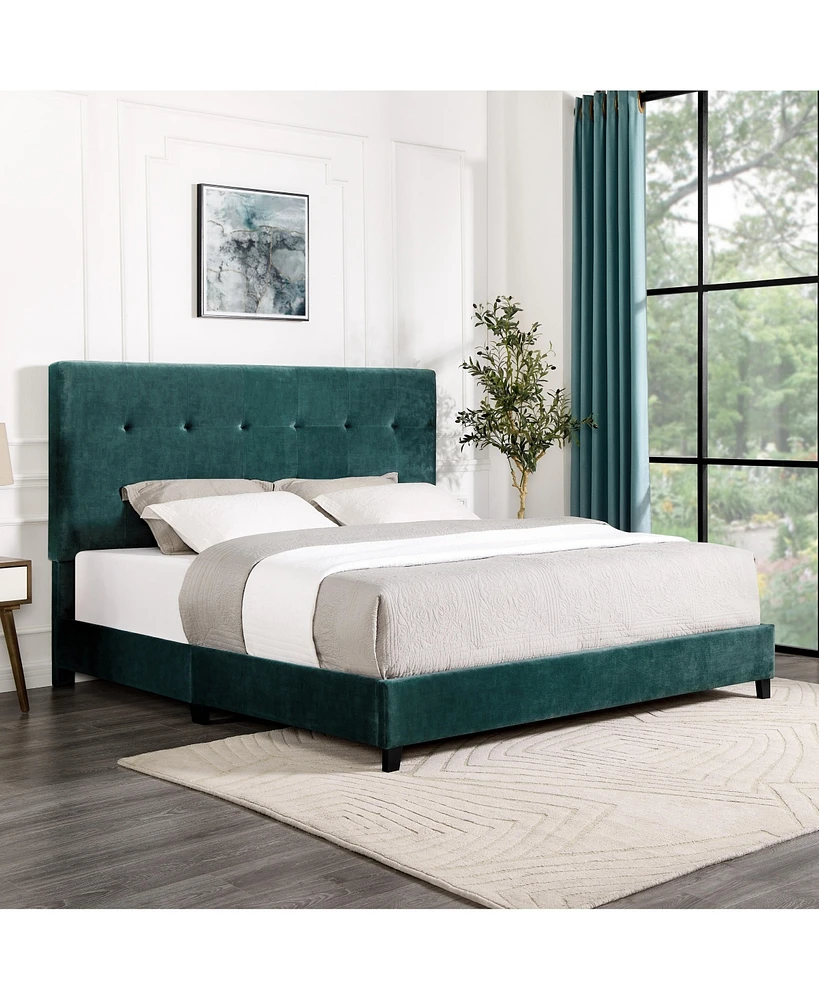 Streamdale Furniture Bridgevine Home King Size Green Velvet Tufted Upholstered Platform Bed