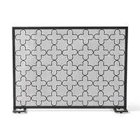 Modern Minimalist Iron Fireplace Screen, Clover Trellis, Brushed Black