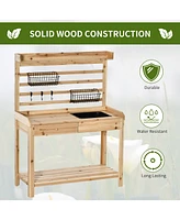 Spacious Potting Table with Sink, Storage, and Sturdy Fir Wood Construction