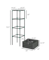 Streamdale Furniture Galvanized Steel 24" x 24" Raised Garden Planter with Tomato Trellis and Bottomless Design