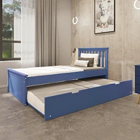 Streamdale Furniture Solid Wood Blue Twin Bed with Pull-Out Trundle