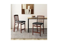 Slickblue Set of 2 Counter Height Chairs Folding Kitchen Island Stool with Padded Seat-Brown