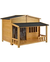 Streamdale Furniture Sturdy Outdoor Pet Crate Weatherproof, Ventilated, Easy-to-Clean with Raised Flooring and Charming Porch