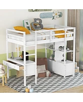 Simplie Fun Twin Size Loft Bed With Built-In Desk With Two Drawers, And Storage Shelves And Drawers