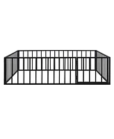 Streamdale Furniture Queen Size Metal Floor Bed Frame With Fence And Door