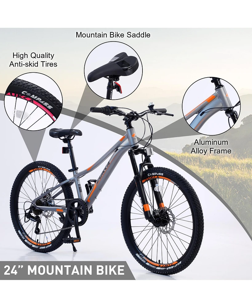 Simplie Fun Mountain Bike for Girls and Boys Mountain 24 inch shimano 7-Speed bike