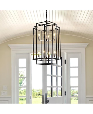 Streamdale Furniture Adjustable Black Geometric Foyer Pendant Light with Chromed Base