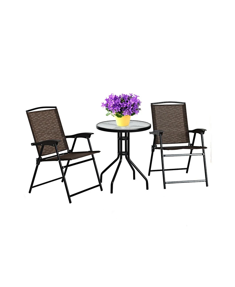 Slickblue 3 Pieces Bistro Patio Garden Furniture Set of Round Table and Folding Chairs