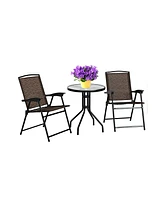 Slickblue 3 Pieces Bistro Patio Garden Furniture Set of Round Table and Folding Chairs