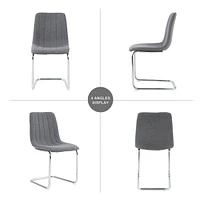 51.1" Glass Table & Fabric Chair set, Silver Metal Legs
