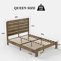 Queen Size Wood Platform Bed Frame with Storage in Dark Brown