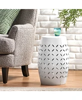 Elegant Lace-Cut Metal Barrel Side Table for Outdoor and Indoor Use