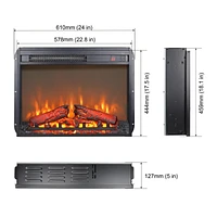 23 Inch Electric Fireplace Insert, Ultra Thin Heater With Log Set & Realistic Flame, Remote