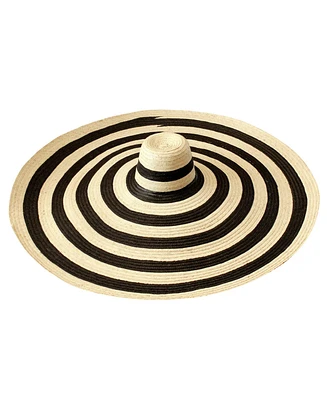 Solana Oversized Striped Straw Hat in Black & Natural