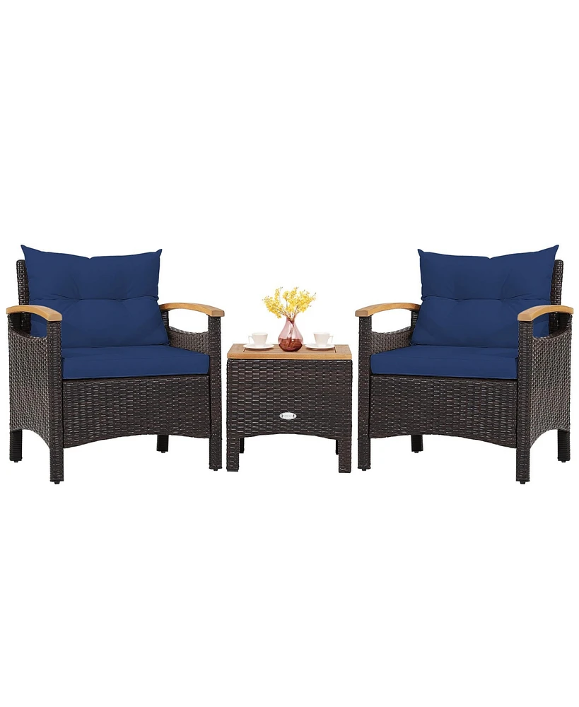 Slickblue 3 Pieces Patio Rattan Furniture Set with Removable Cushion