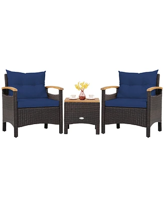 Slickblue 3 Pieces Patio Rattan Furniture Set with Removable Cushion