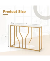Slickblue 44 Inch Modern White Entryway Table with Faux Marble Tabletop-White