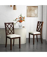 Slickblue Dining Chair Set of 2 Wood Kitchen Chairs with Upholstered Seat Cushion and Rubber Wood Legs-Brown