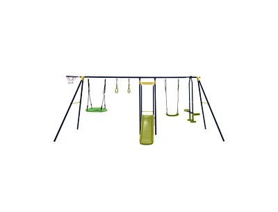 Slickblue 7-in-1 Stable A-shaped Outdoor Swing Set for Backyard