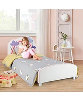 Slickblue Kids Twin Size Upholstered Platform Wooden Bed with Rainbow Pattern