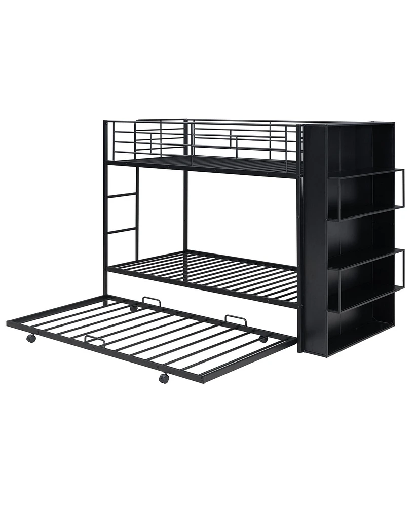 Simplie Fun Metal Bunk Bed With Big Bookshelf, Twin