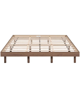 Simplie Fun Modern Design Queen Floating Platform Bed Frame For Walnut Color