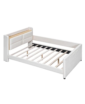 Simplie Fun Full Size Upholstered Platform Bed With Guardrail, Storage Headboard And Footboard