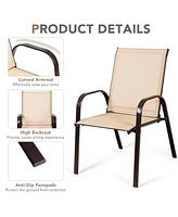 Gymax Set of 2 Patio Chairs Dining w/ Steel Frame Yard Outdoor Beige